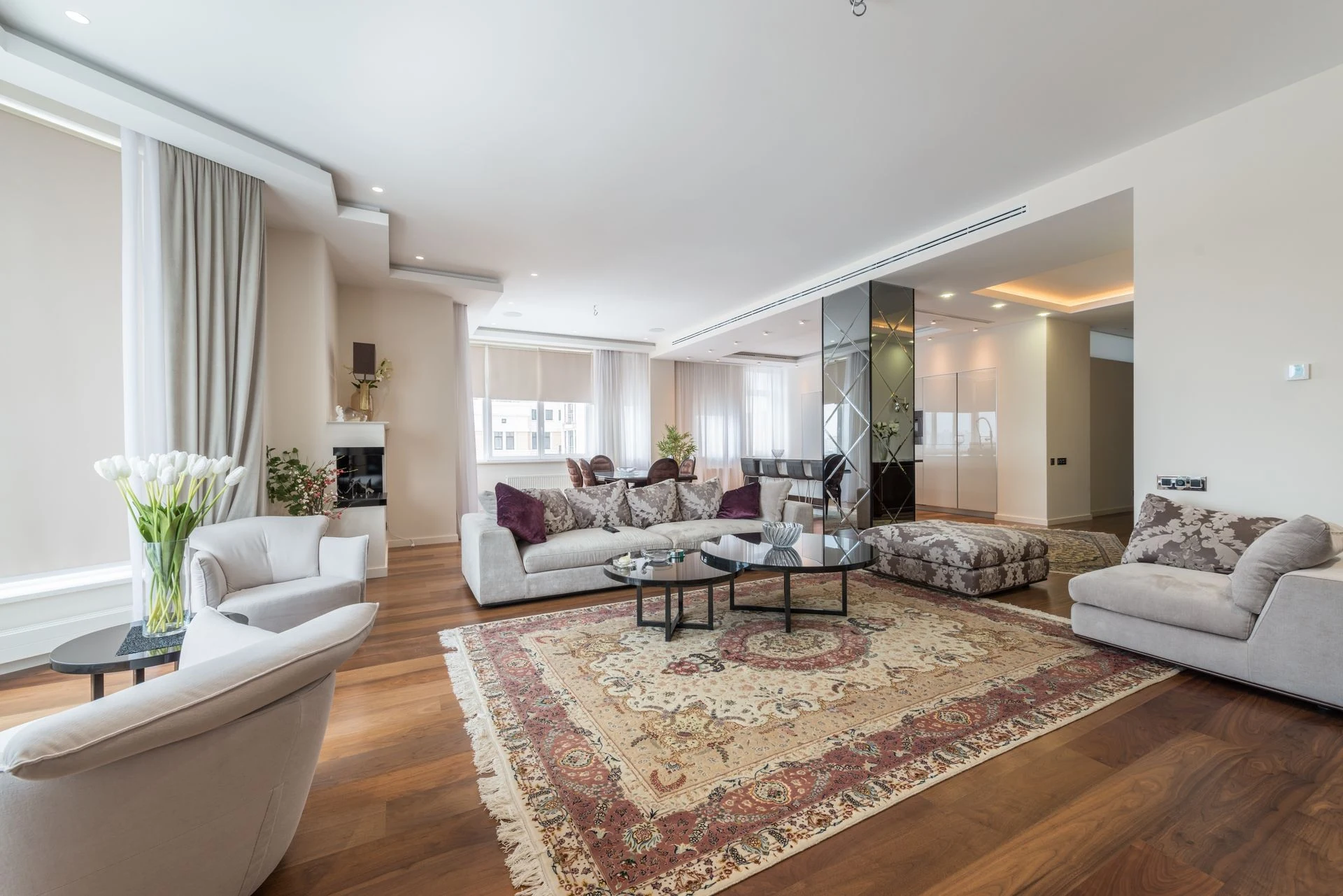 A bright living room with contemporary furnishings